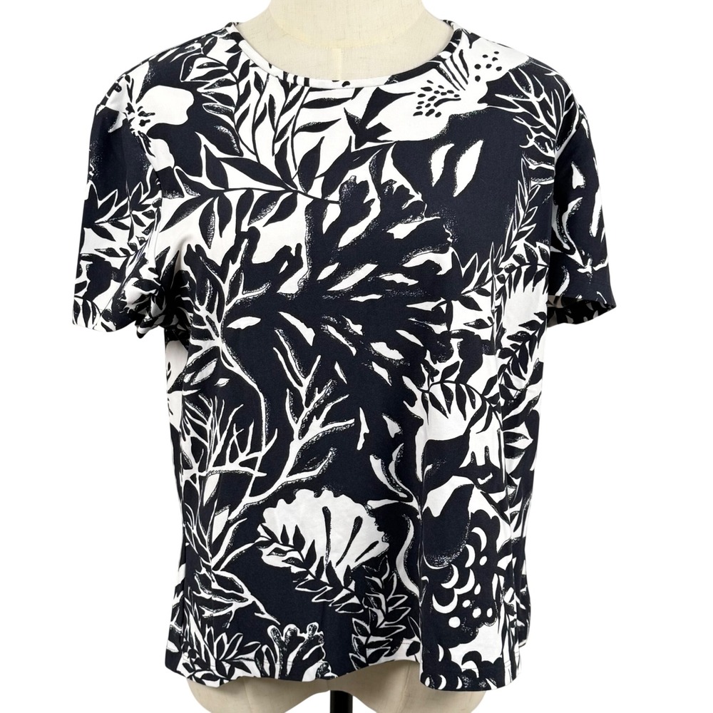 Vintage Y2K St. John Cruise Sport L Shirt Stretch Knit Jungle Botanical Made USA